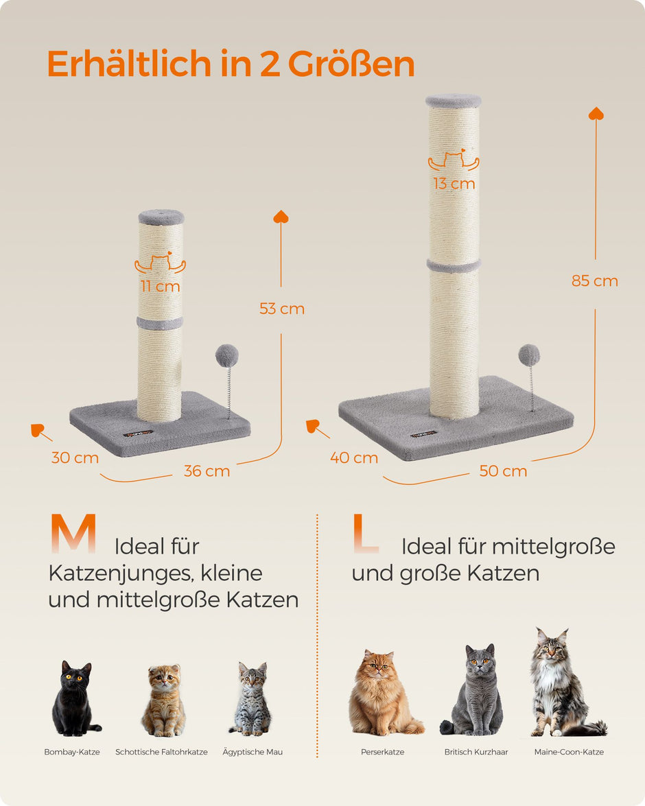 Krabpaal 85 cm Hoog met Bel en Pluchen Bal - Duifgrijs