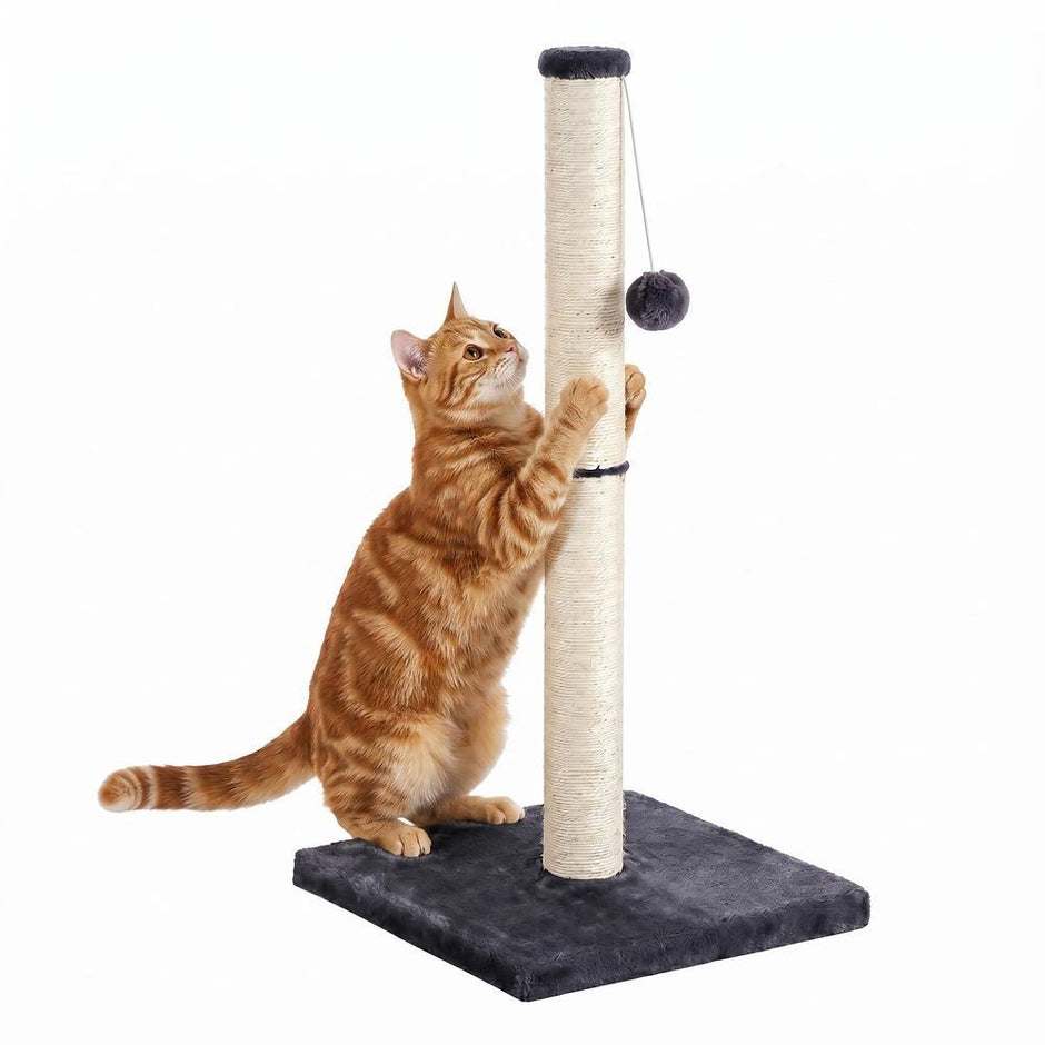 Krabpaal – Natuurlijk Sisal – Met Speelbal – 84 cm Hoog – Donkergrijs