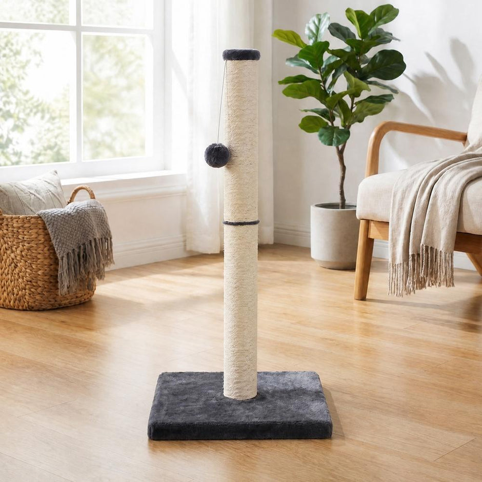 Krabpaal – Natuurlijk Sisal – Met Speelbal – 84 cm Hoog – Donkergrijs