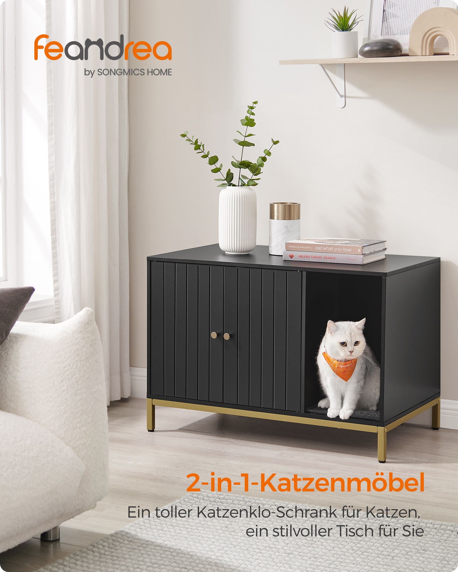 Kattenbakkast met krabmat en gouden poten