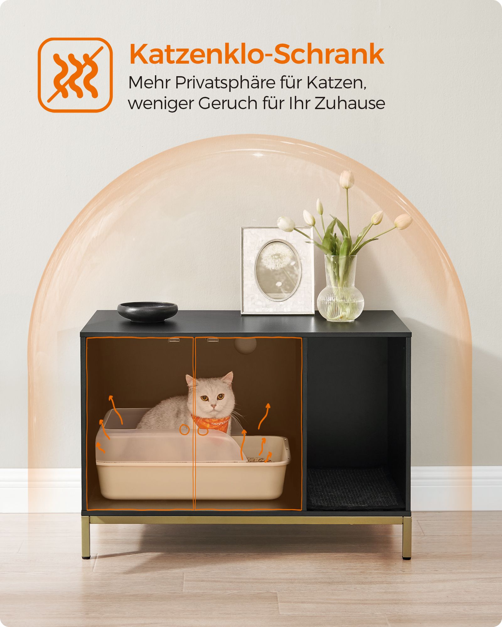 Kattenbakmeubel – Privacy voor je kat – Vintage bruin / Zwart