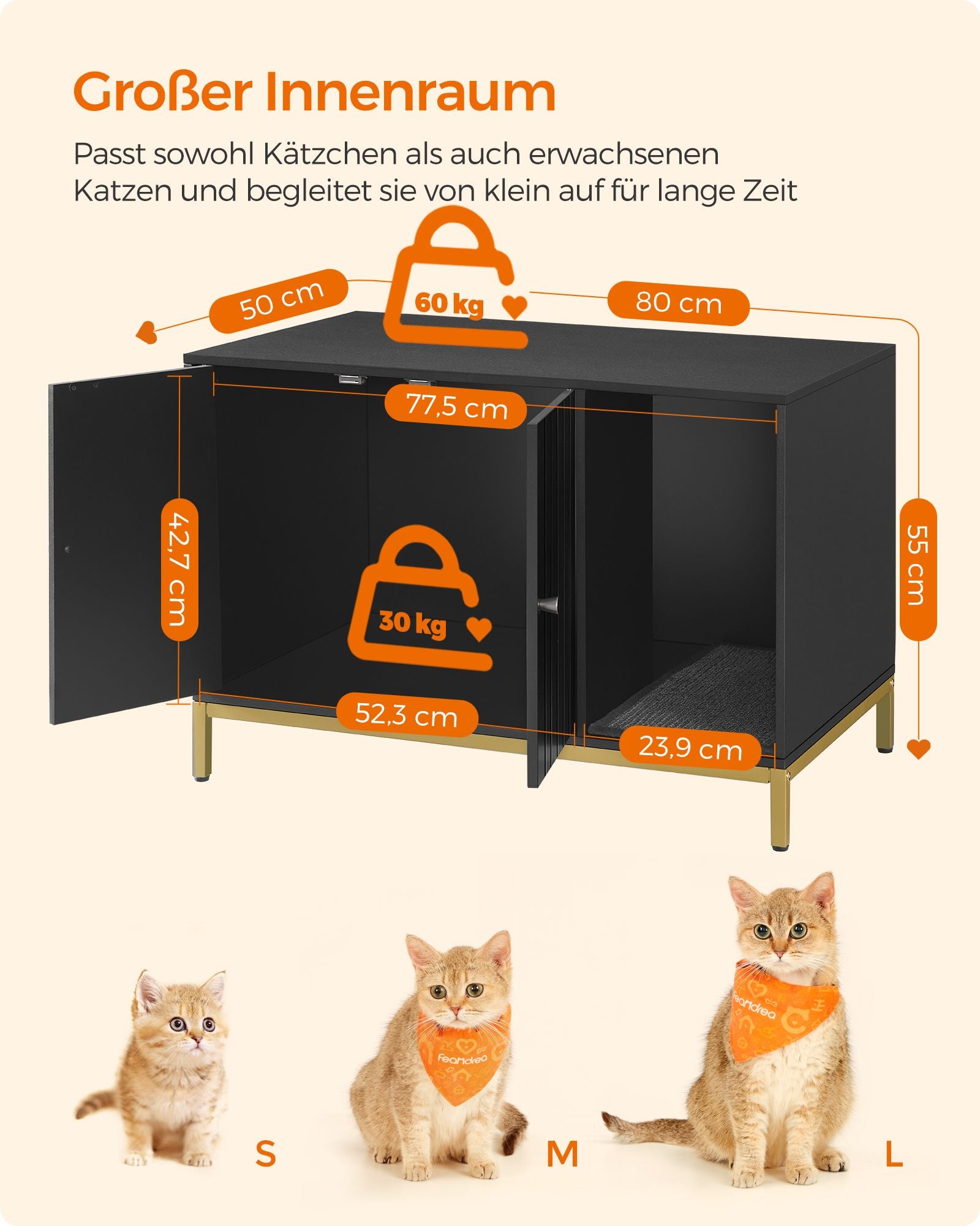 Kattenbakkast met krabmat en gouden poten