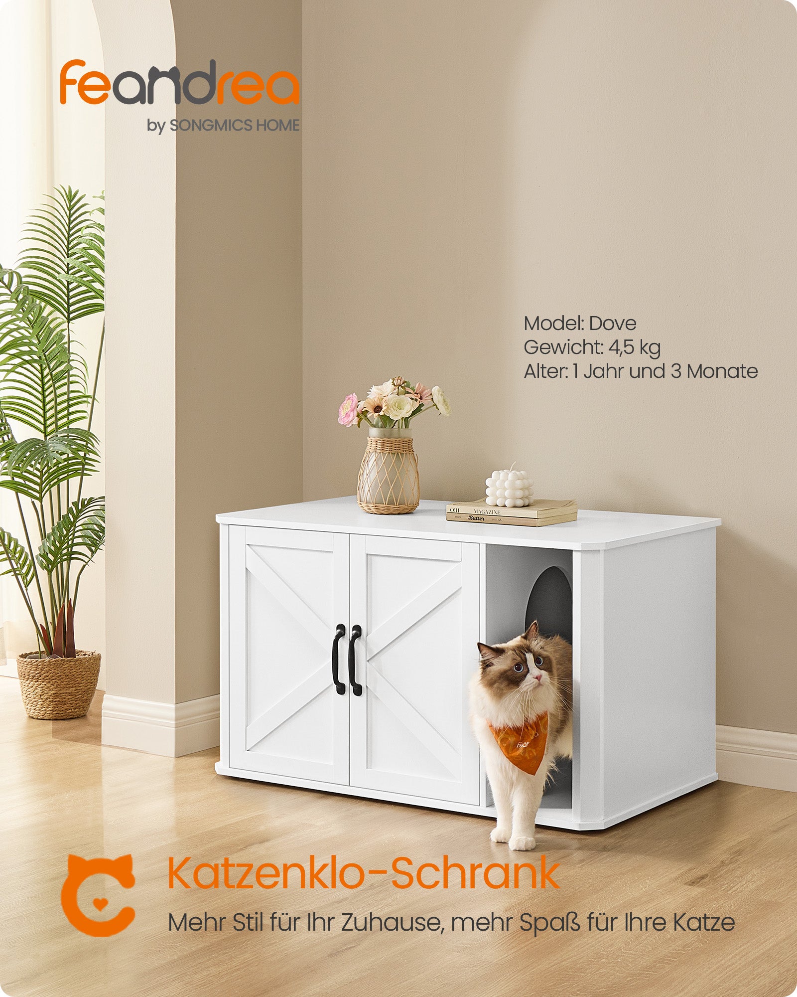 Kattenhuis – Dubbele Deuren met Handgrepen – Wolkwit