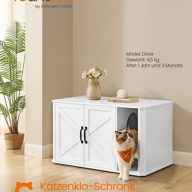 Kattenhuis – Dubbele Deuren met Handgrepen – Wolkwit