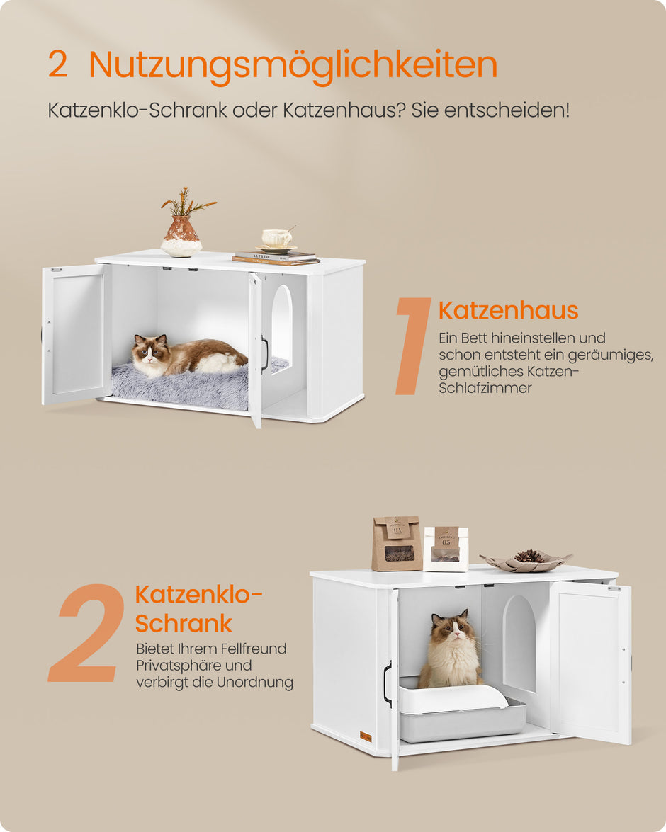 Kattenhuis – Dubbele Deuren met Handgrepen – Wolkwit
