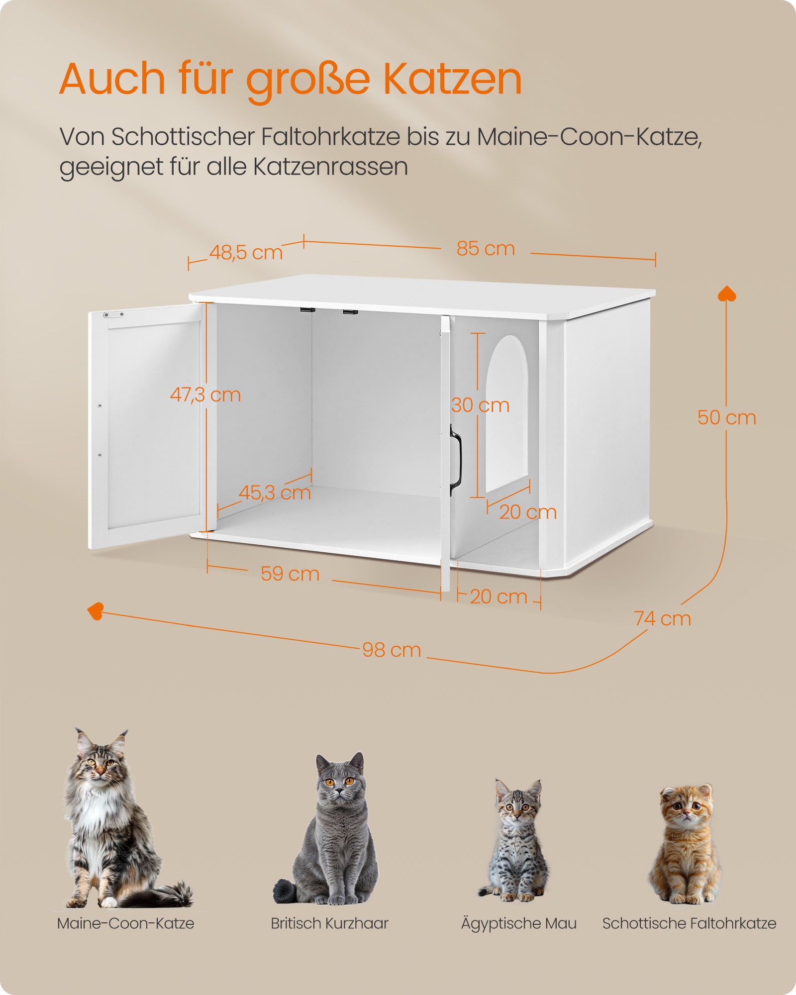 Kattenhuis – Dubbele Deuren met Handgrepen – Wolkwit
