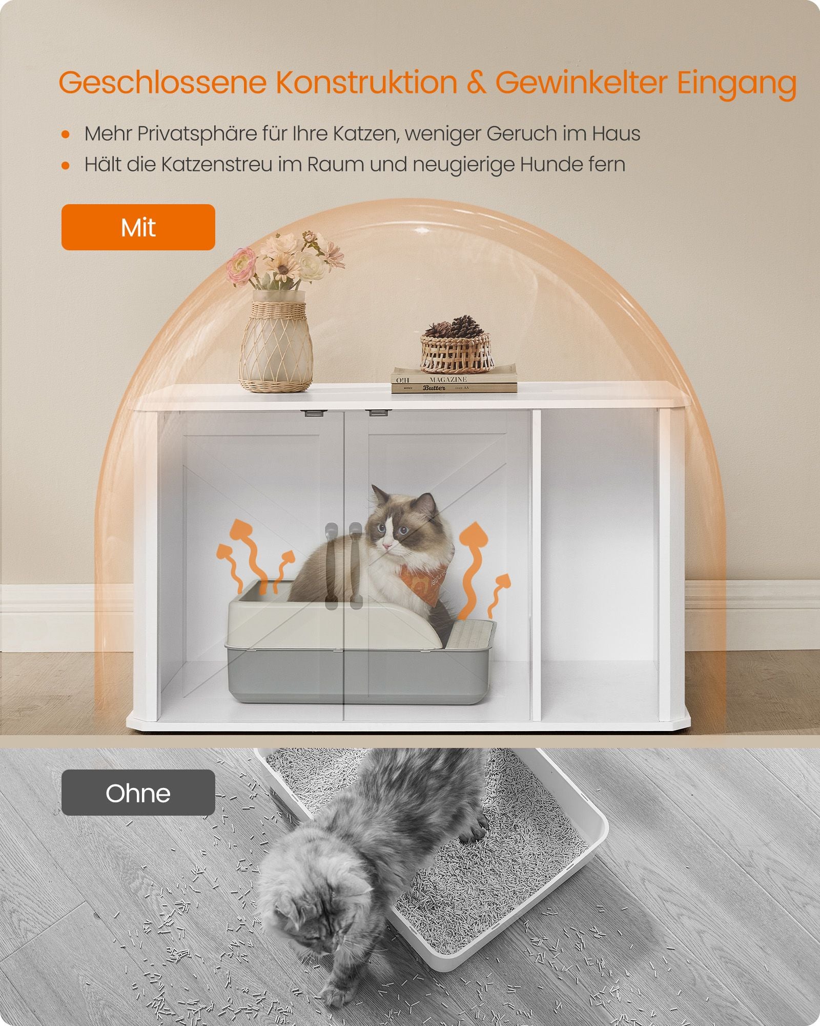 Kattenhuis Met Dubbele Deuren En Handgrepen Wolkwit