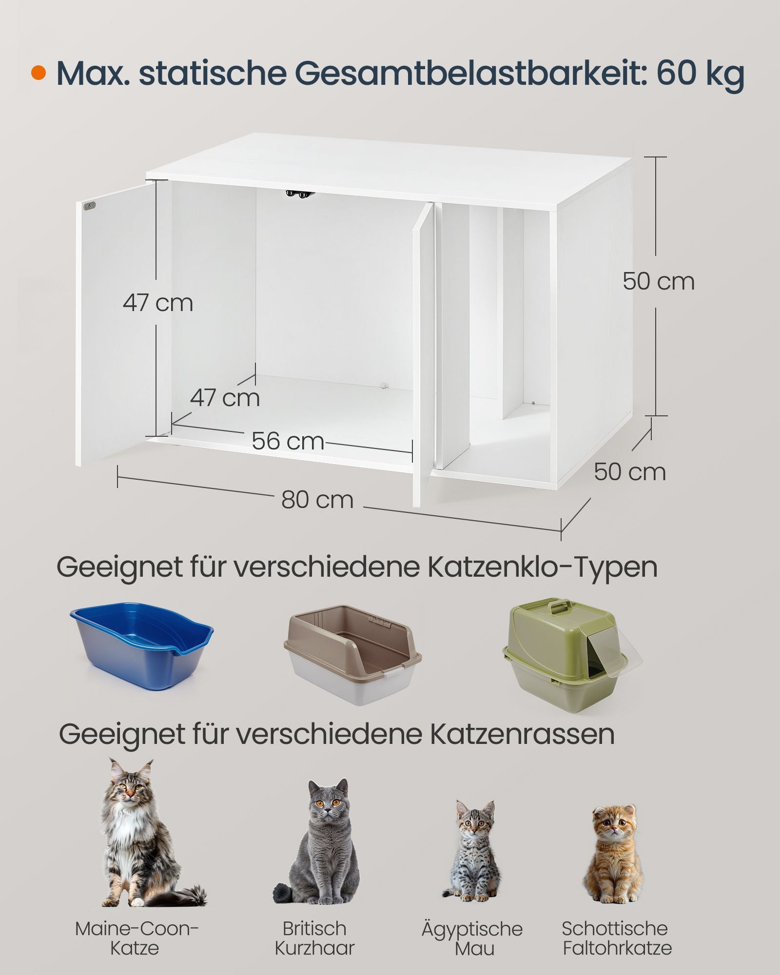 Kattenbakkast Met Push-To-Open Deuren Voor Grote Katten