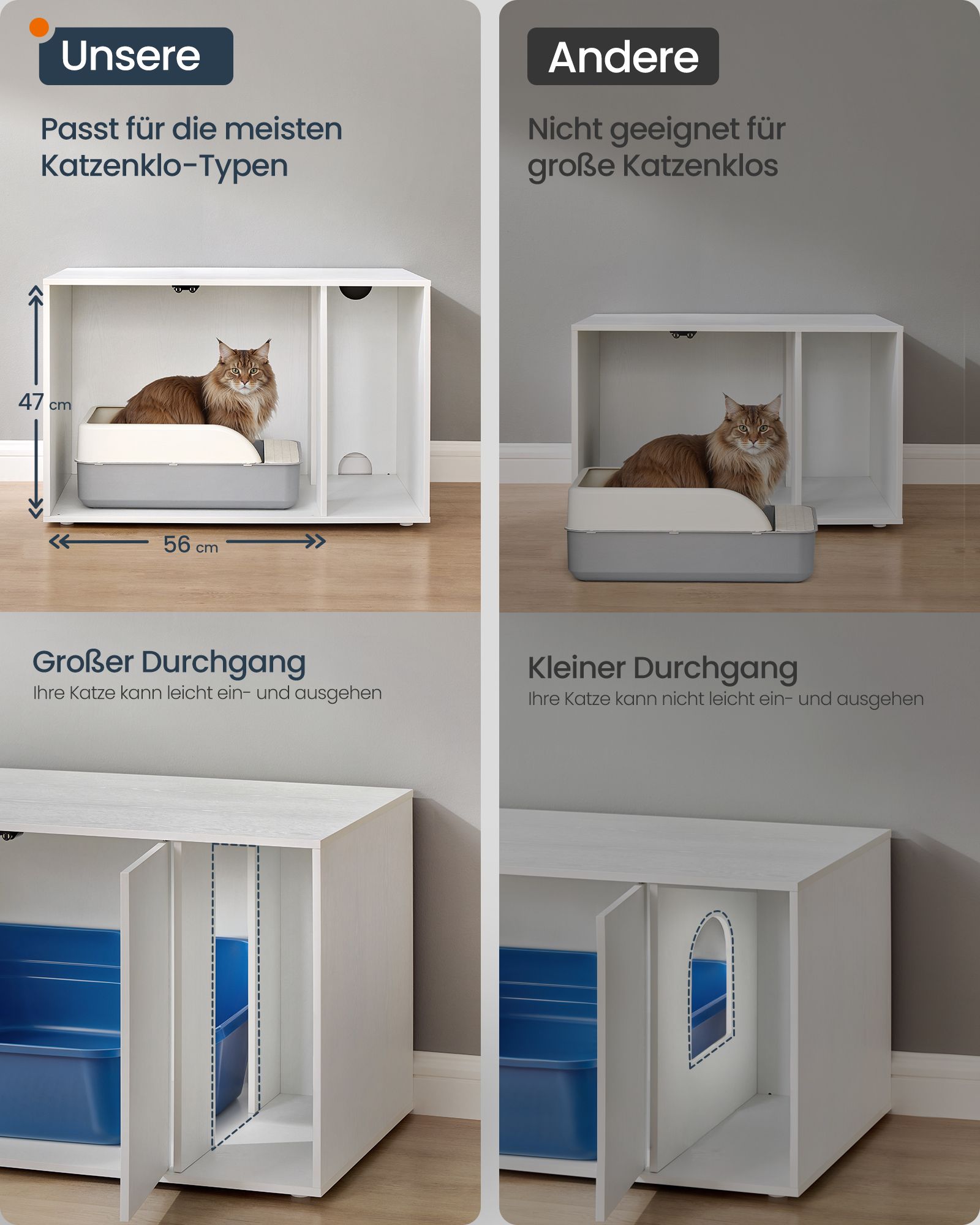 Kattenbakkast Met Push-To-Open Deuren Voor Grote Katten