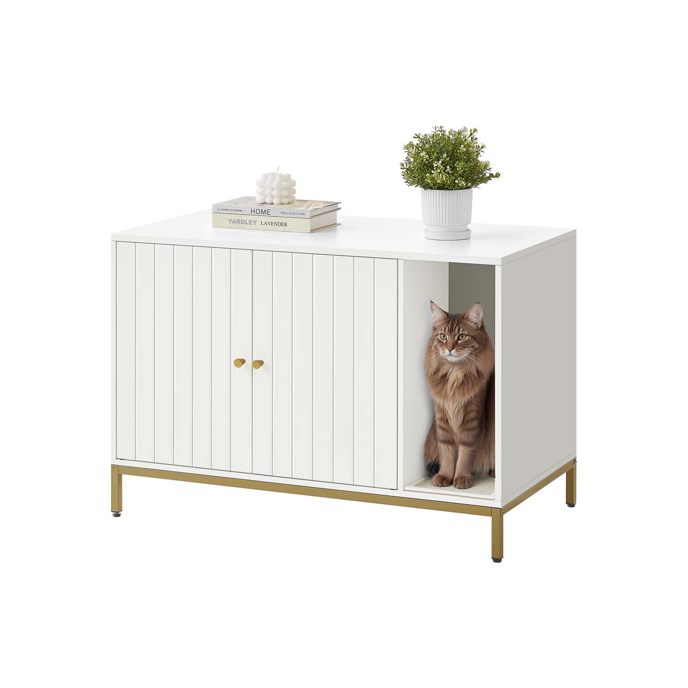 Kattenbakkast met krabmat – Ruimtebesparend – Wit en goud