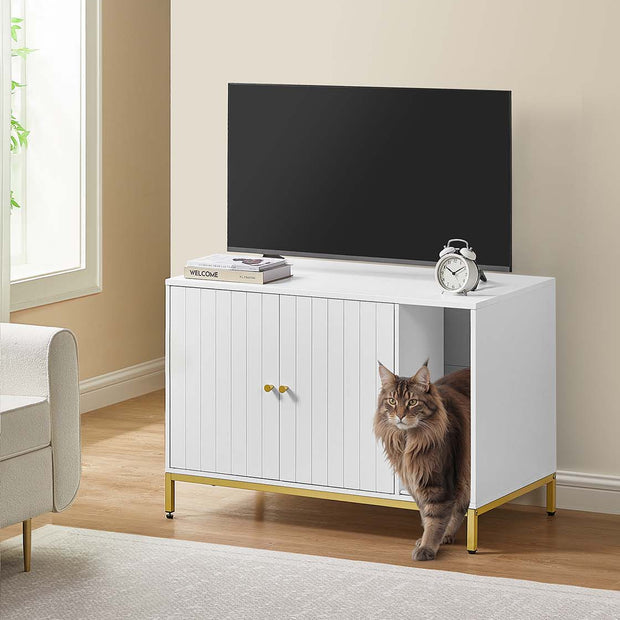 Kattenbakkast met krabmat – Ruimtebesparend – Wit en goud