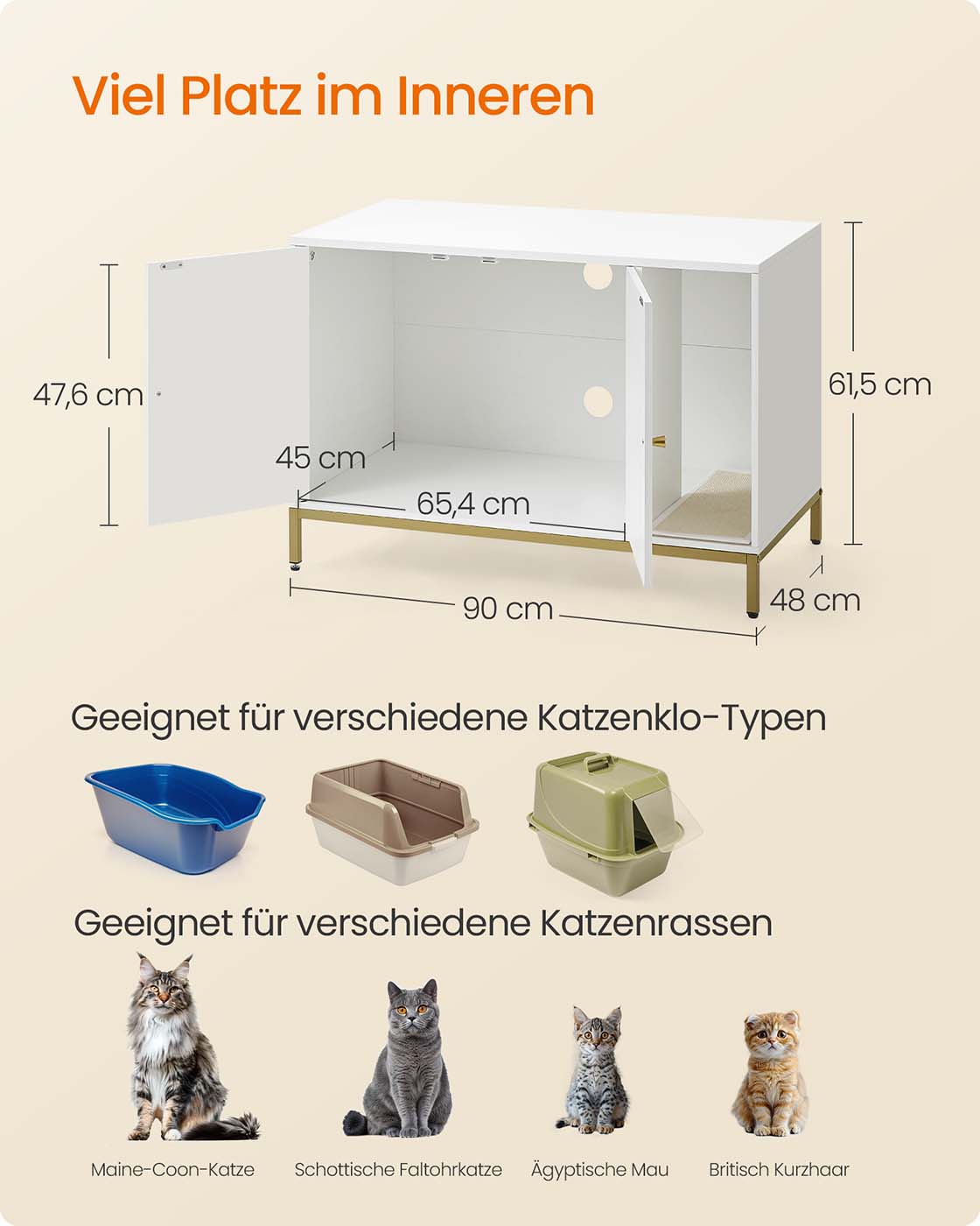 Kattenbakkast met krabmat – Ruimtebesparend – Wit en goud