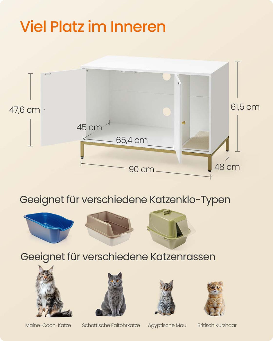 Kattenbakkast met krabmat – Ruimtebesparend – Wit en goud