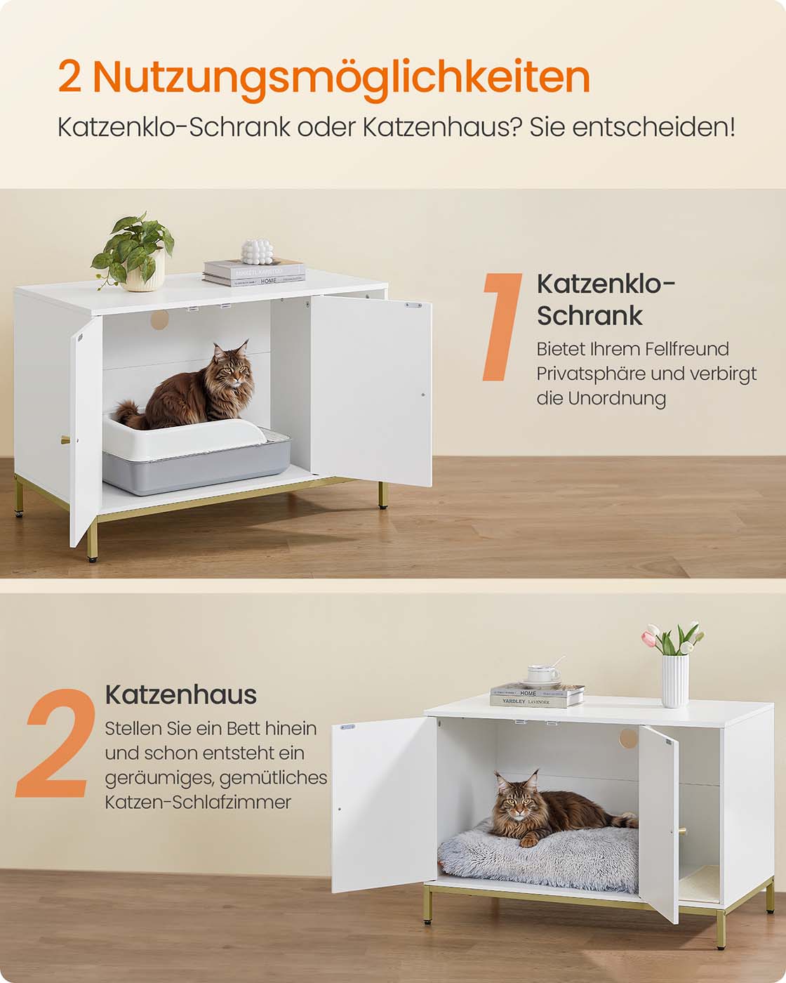 Kattenbakkast met krabmat – Ruimtebesparend – Wit en goud
