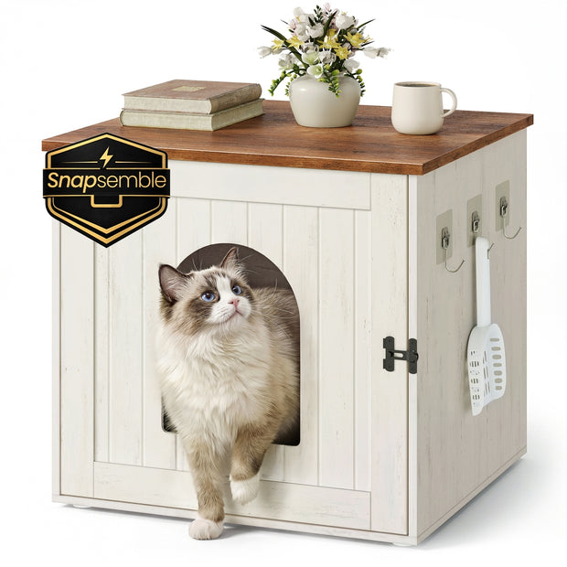 Kattenbakmeubel - 55 x 50 x 50 cm - spaanplaat en MDF - vintage wit-honingbruin - maximaal 50 kg