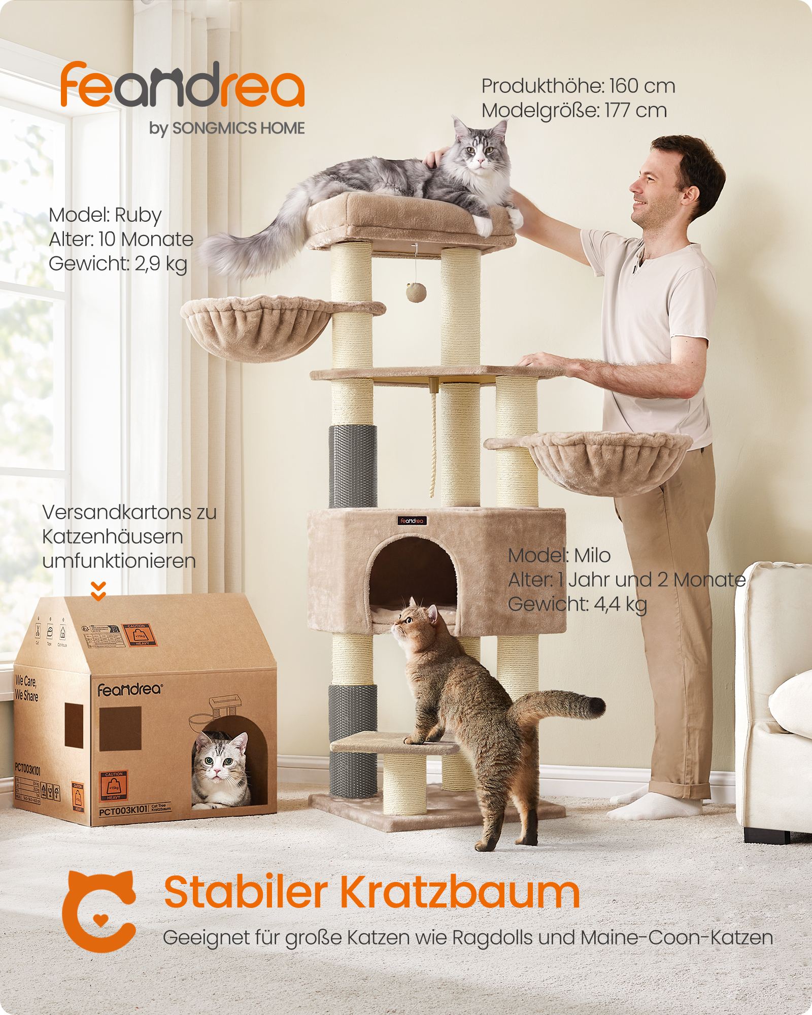 Krabpaal - 160 cm - Zelfverwarmende Deken - Voor Grote Katten - Beige