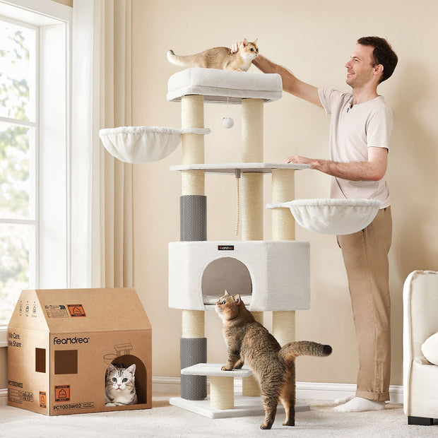 Krabpaal met plateaus – Ruimte voor meerdere katten – Crèmewit-beige