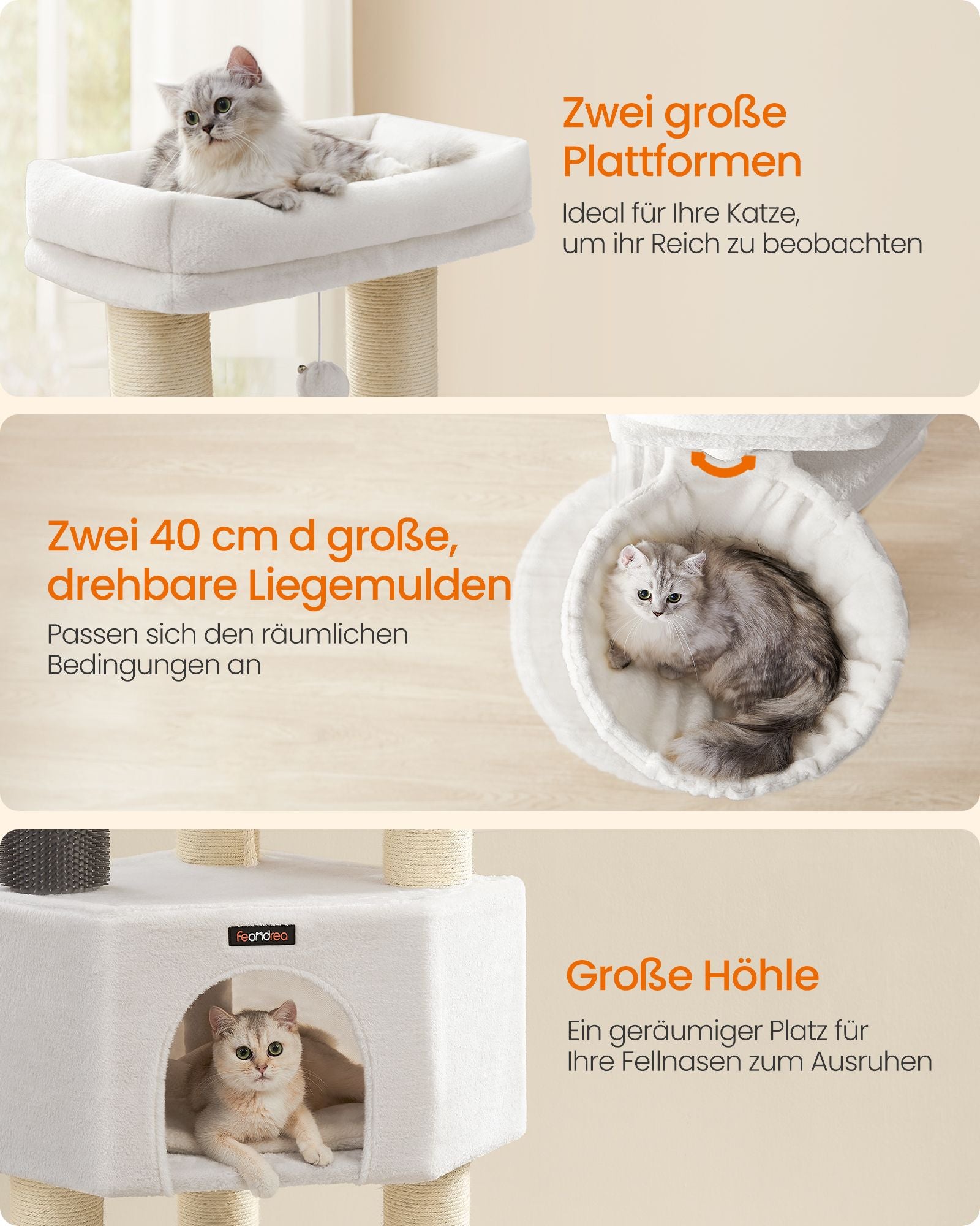 Krabpaal Met Plateaus 50 X 50 X 160 Cm Crème Wit-Beige