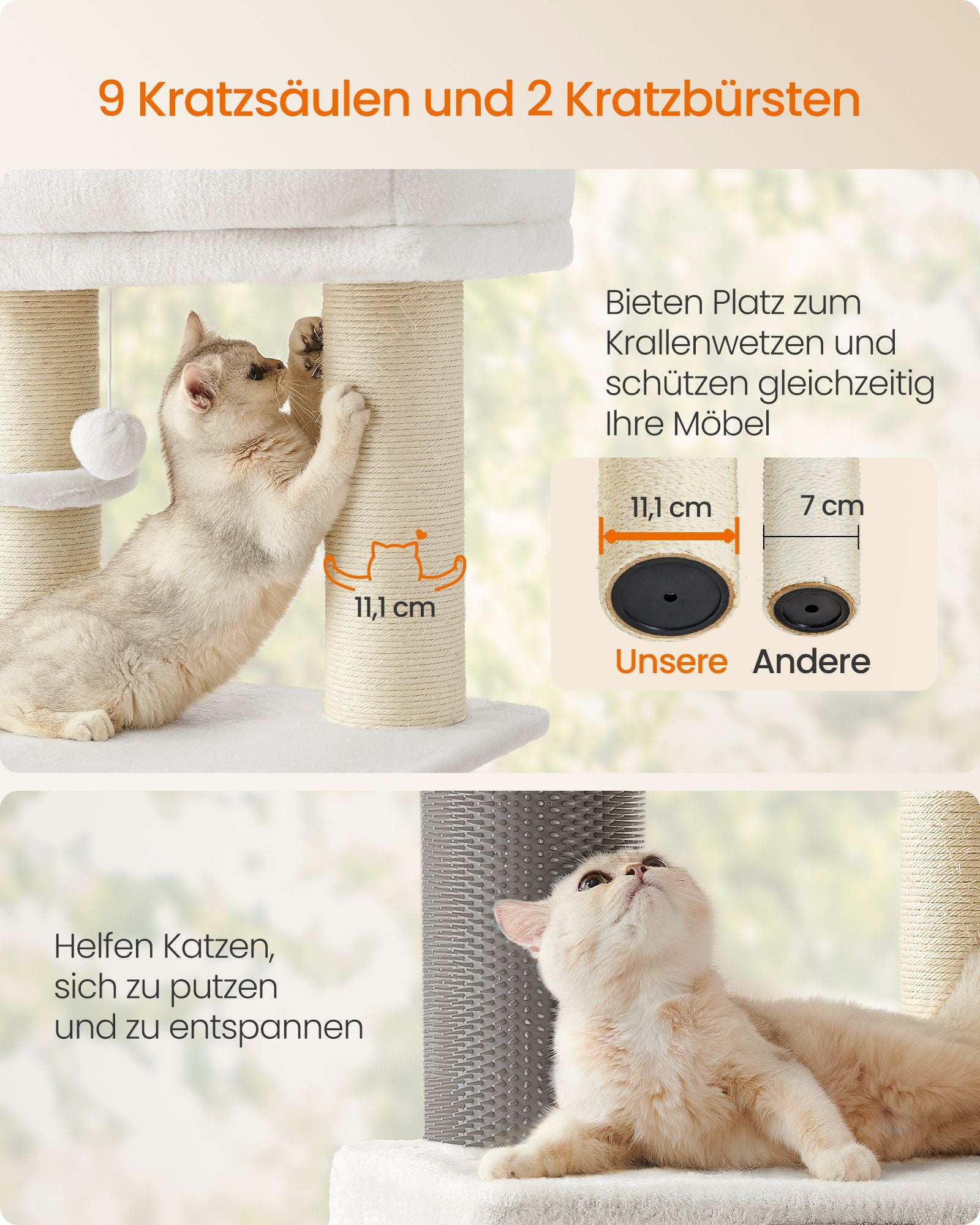 Krabpaal met plateaus – Ruimte voor meerdere katten – Crèmewit-beige