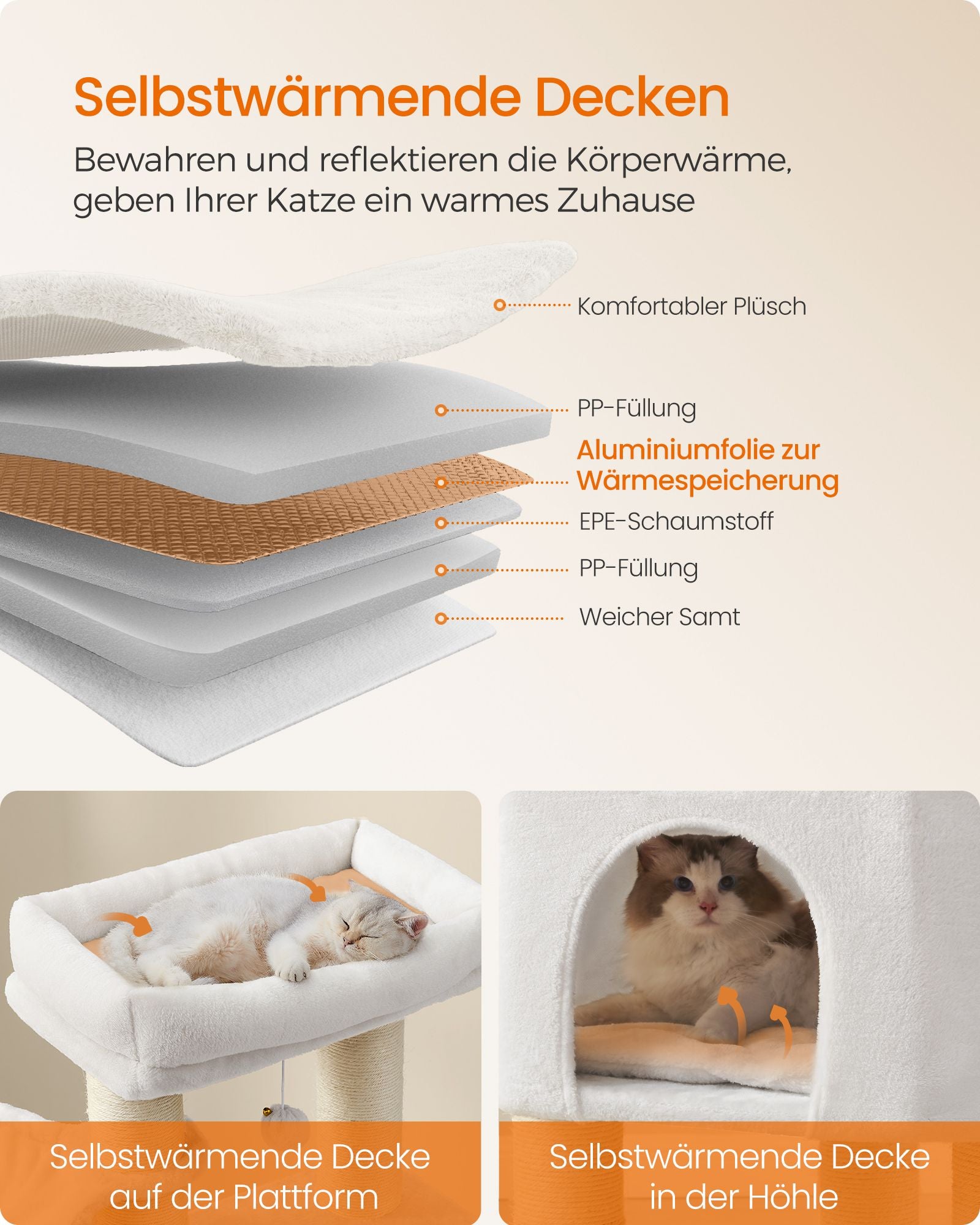 Krabpaal met plateaus – Ruimte voor meerdere katten – Crèmewit-beige