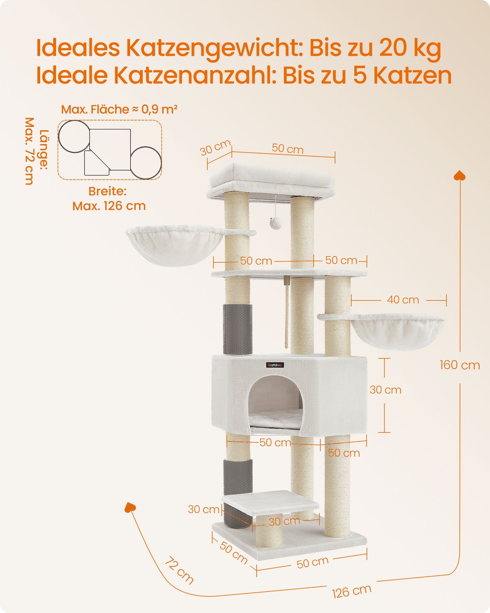 Krabpaal Met Plateaus 50 X 50 X 160 Cm Crème Wit-Beige