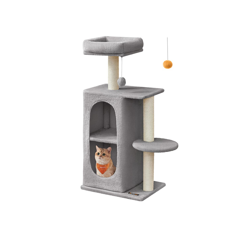 Kattenboom met 2 holen en 1 platform – Pluche – Lichtgrijs