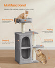 Kattenboom met 2 holen en 1 platform – Pluche – Lichtgrijs