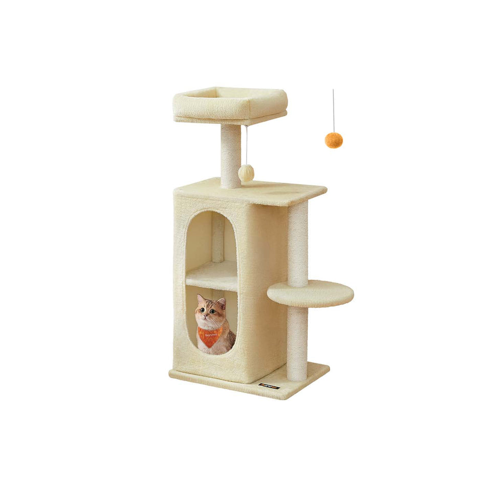 Kattenboom met 2 holen en 1 platform – Pluche – Lichtgrijs