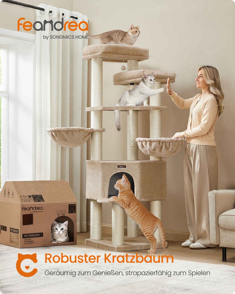 Grote Kattenboom – Meerdere Verdiepingen – Sisalstammen van 11 cm – 186,7 cm Hoog – Kameelbruin