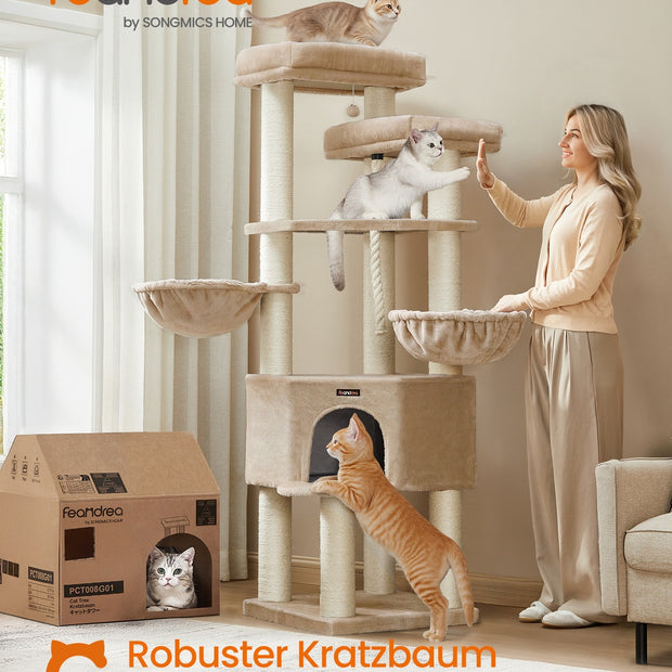 Grote Kattenboom – Meerdere Verdiepingen – Sisalstammen van 11 cm – 186,7 cm Hoog – Kameelbruin