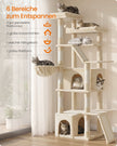 Grote Kattenboom – 184,5 cm – 7 Krabpalen – 2 Holen – Hangmat en 2 Ligplekken – Zandbeige