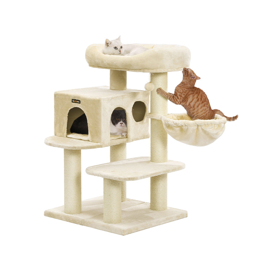 Krabpaal met platform en grot voor katten 112 cm lichtgrijs