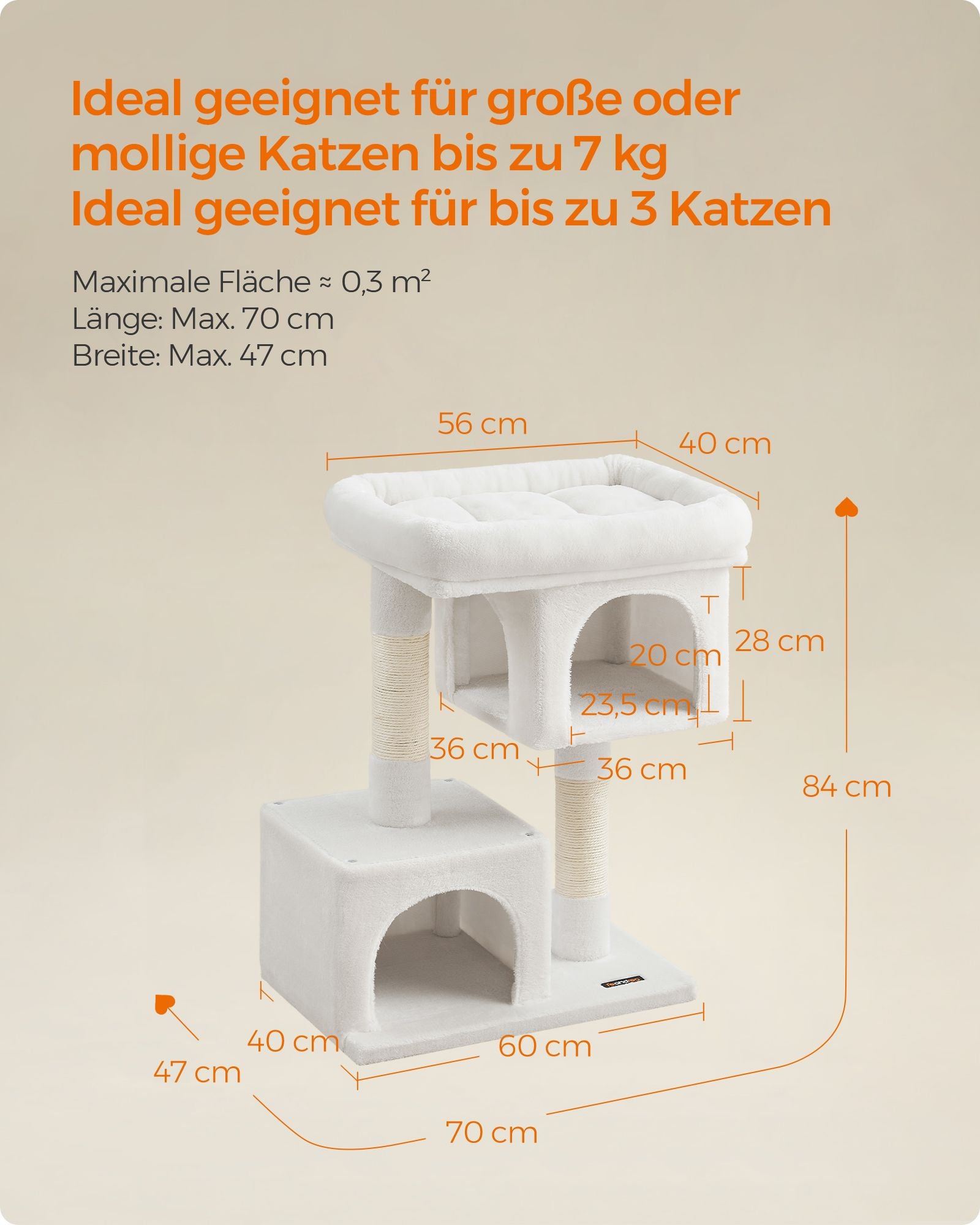 Krabpaal voor grote katten tot 7 kg crèmewit