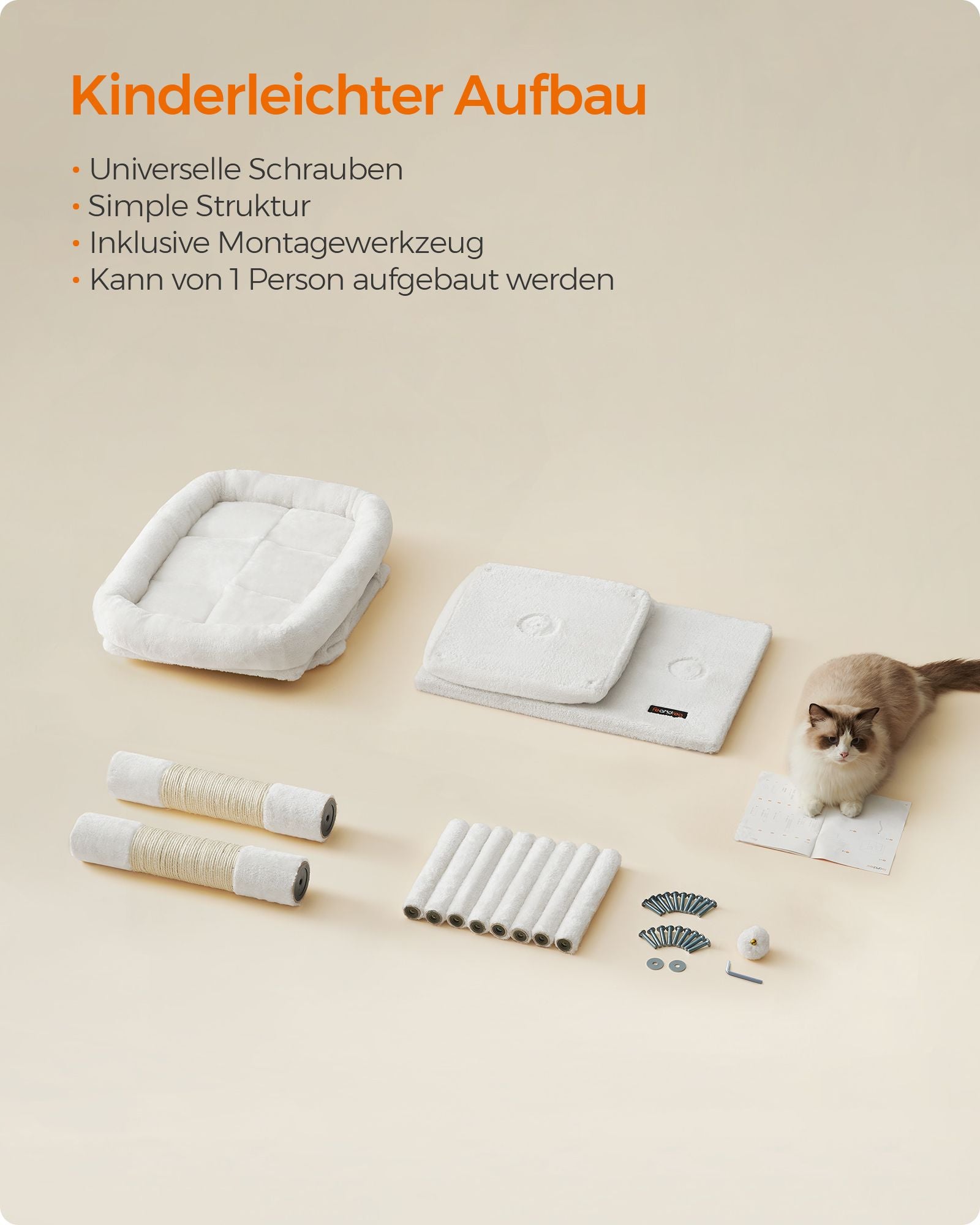 Krabpaal voor grote katten tot 7 kg crèmewit
