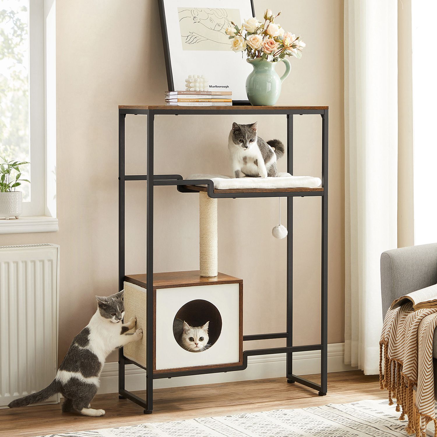 Krabpaal - 2-in-1 meubel - Met plank - Bruin