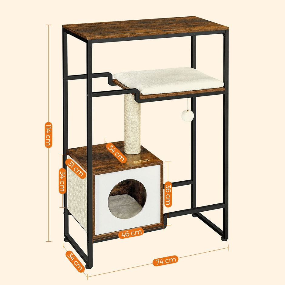 Krabpaal – 2-in-1 meubel met plank – Vintage bruin