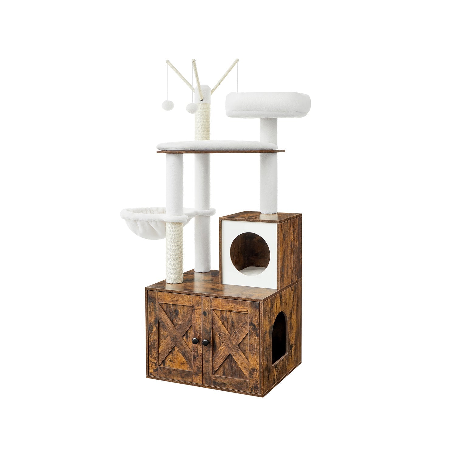 Krabpaal – 2-in-1 met kattenbak kast – Vintage bruin