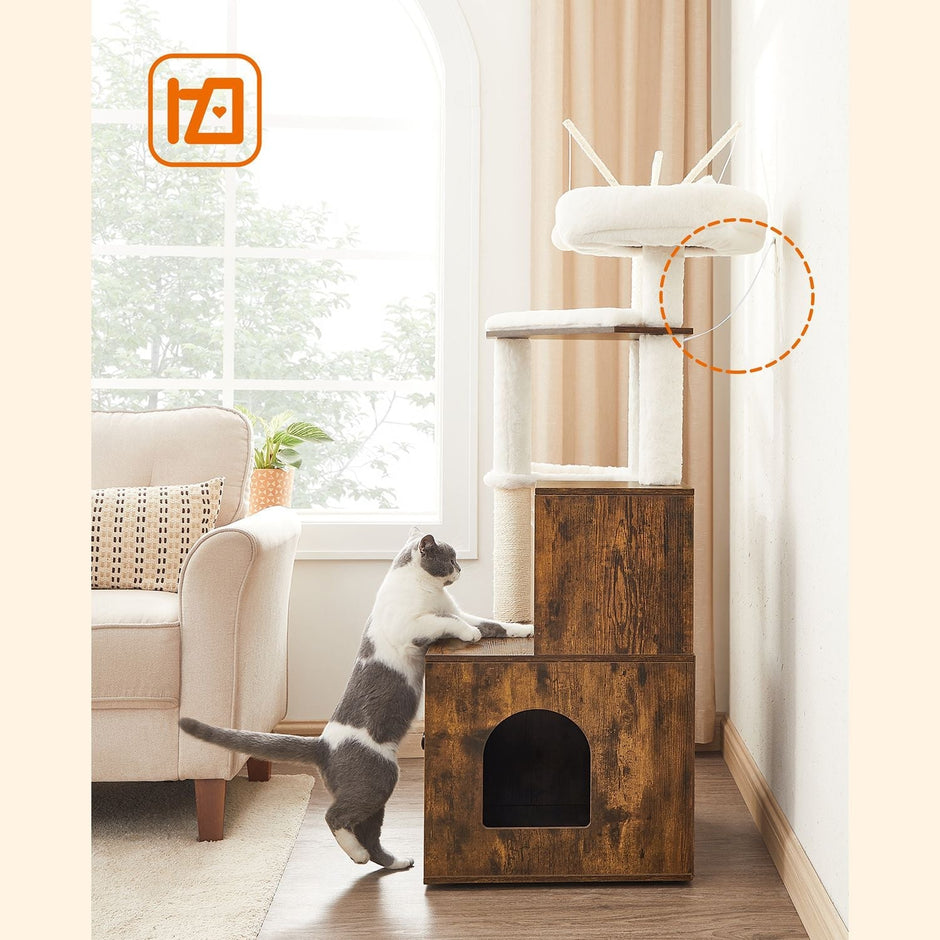 Krabpaal – 2-in-1 met kattenbak kast – Vintage bruin