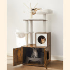 Krabpaal – 2-in-1 met kattenbak kast – Vintage bruin