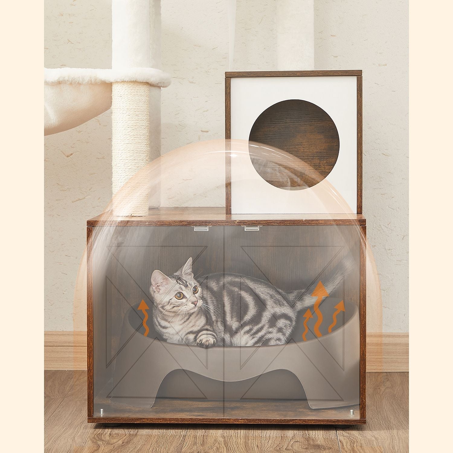 Krabpaal – 2-in-1 met kattenbak kast – Vintage bruin