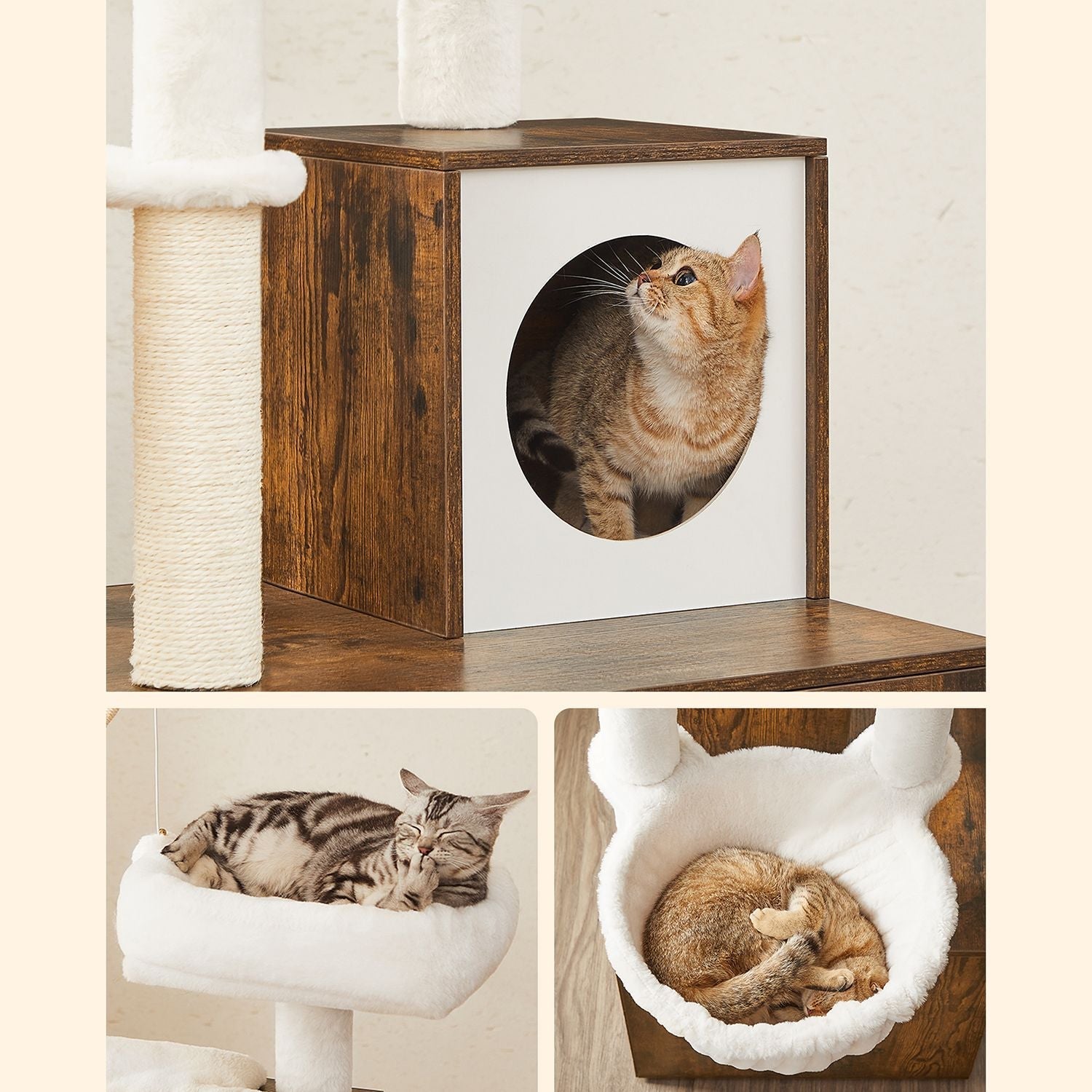 Krabpaal – 2-in-1 met kattenbak kast – Vintage bruin
