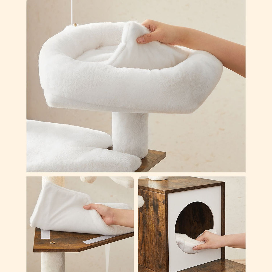 Krabpaal – 2-in-1 met kattenbak kast – Vintage bruin