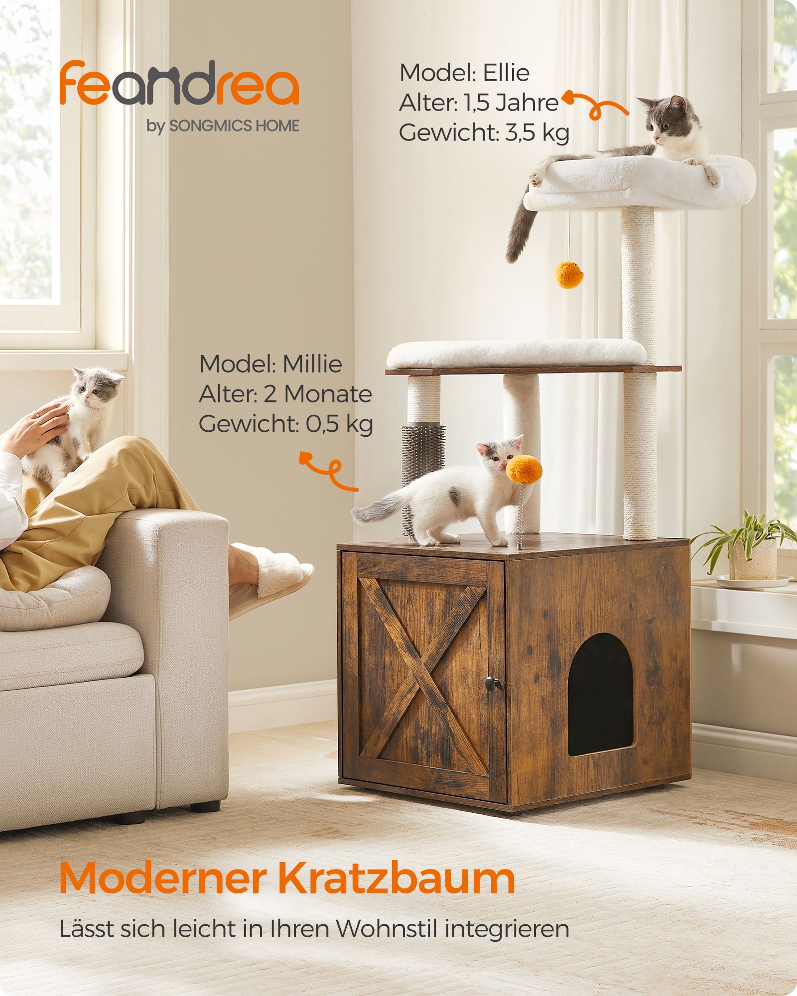 Krabpaal – wasbare kussens – vintage bruin