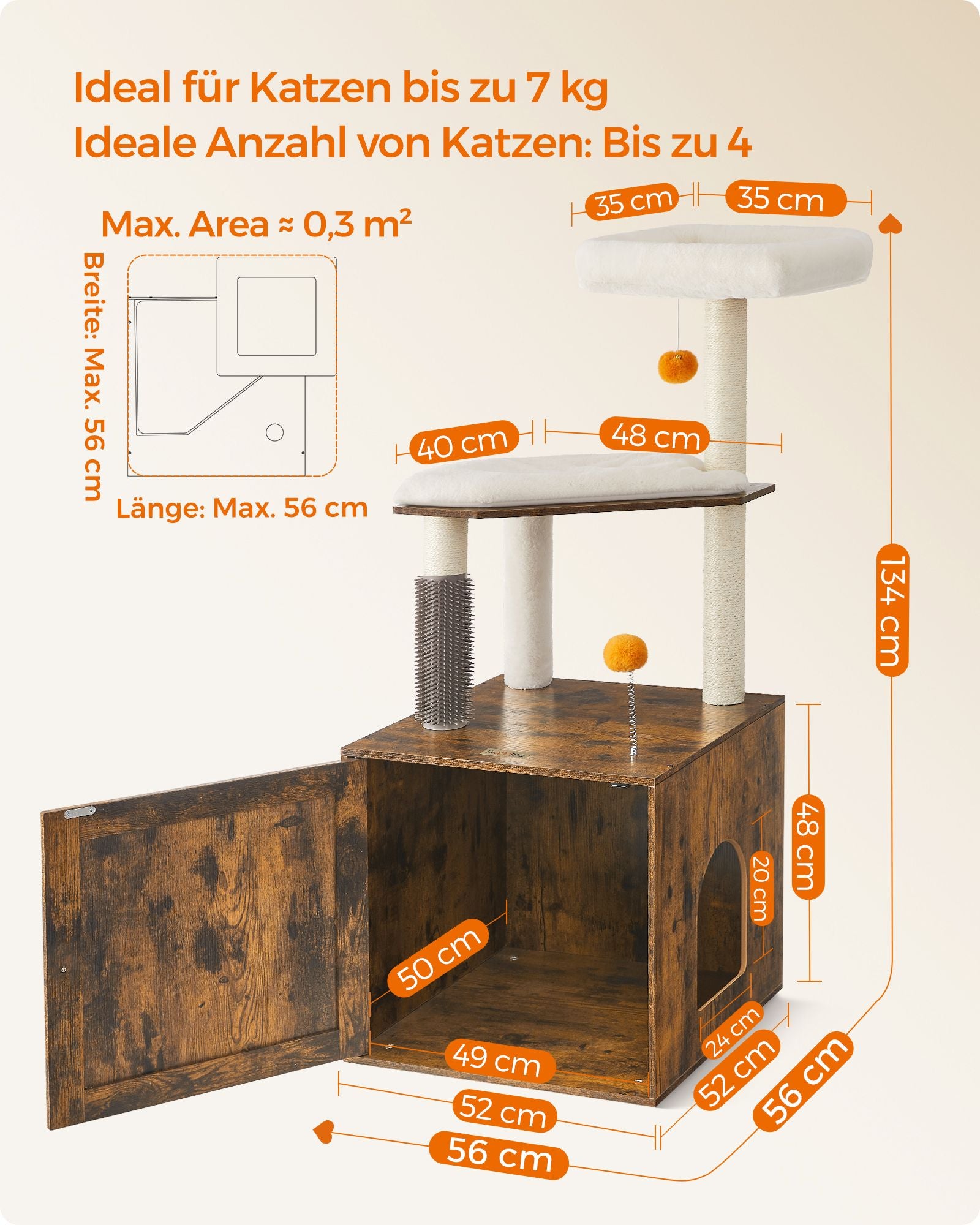 Krabpaal – wasbare kussens – vintage bruin