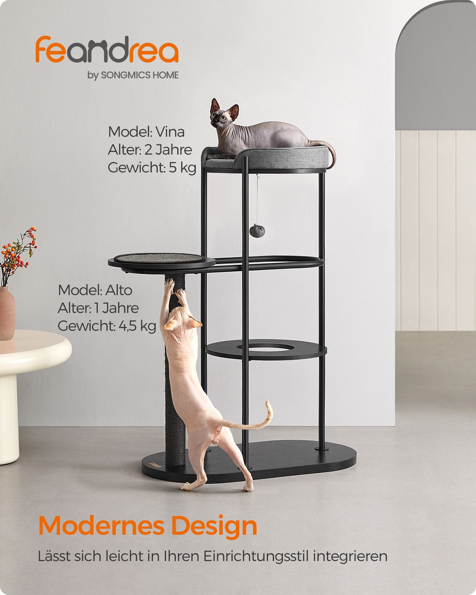 Krabpaal – 111 cm hoog – klassieke zwarte sisalstam