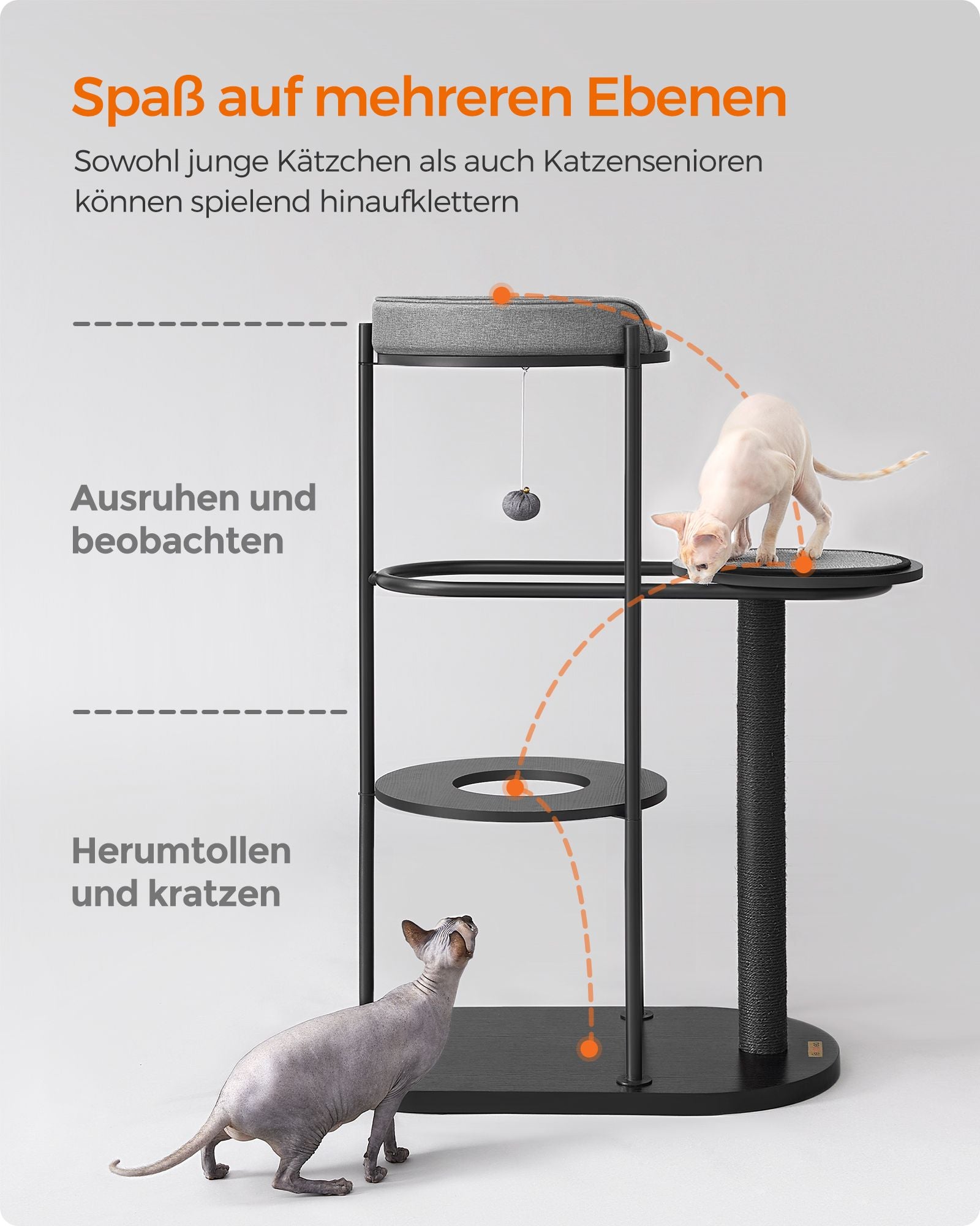 Krabpaal – 111 cm hoog – klassieke zwarte sisalstam