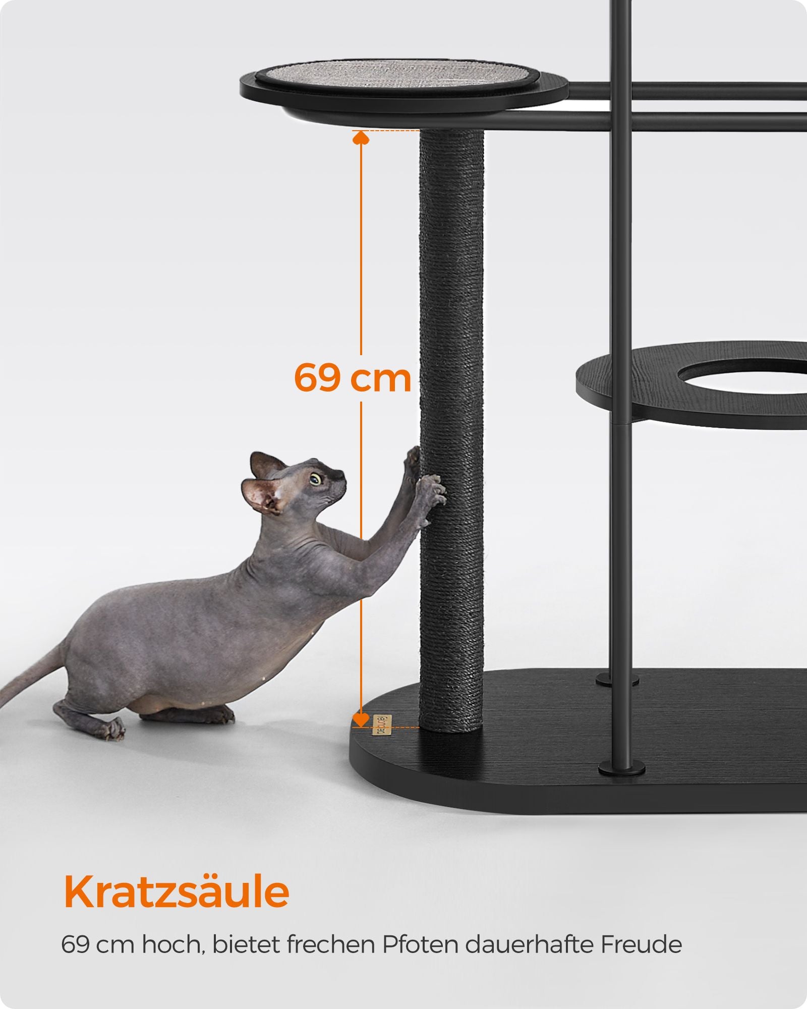 Krabpaal – 111 cm hoog – klassieke zwarte sisalstam