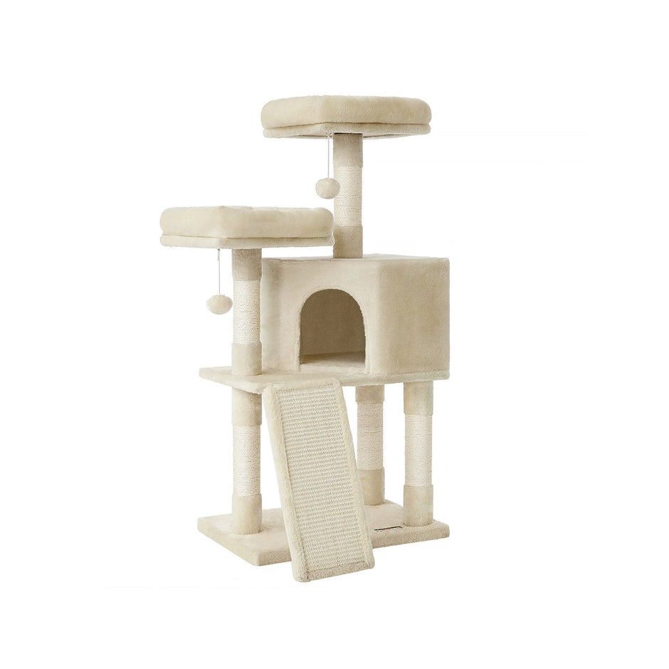 Krabpaal – Ruimtebesparend met 2 platforms en grot – Lichtgrijs