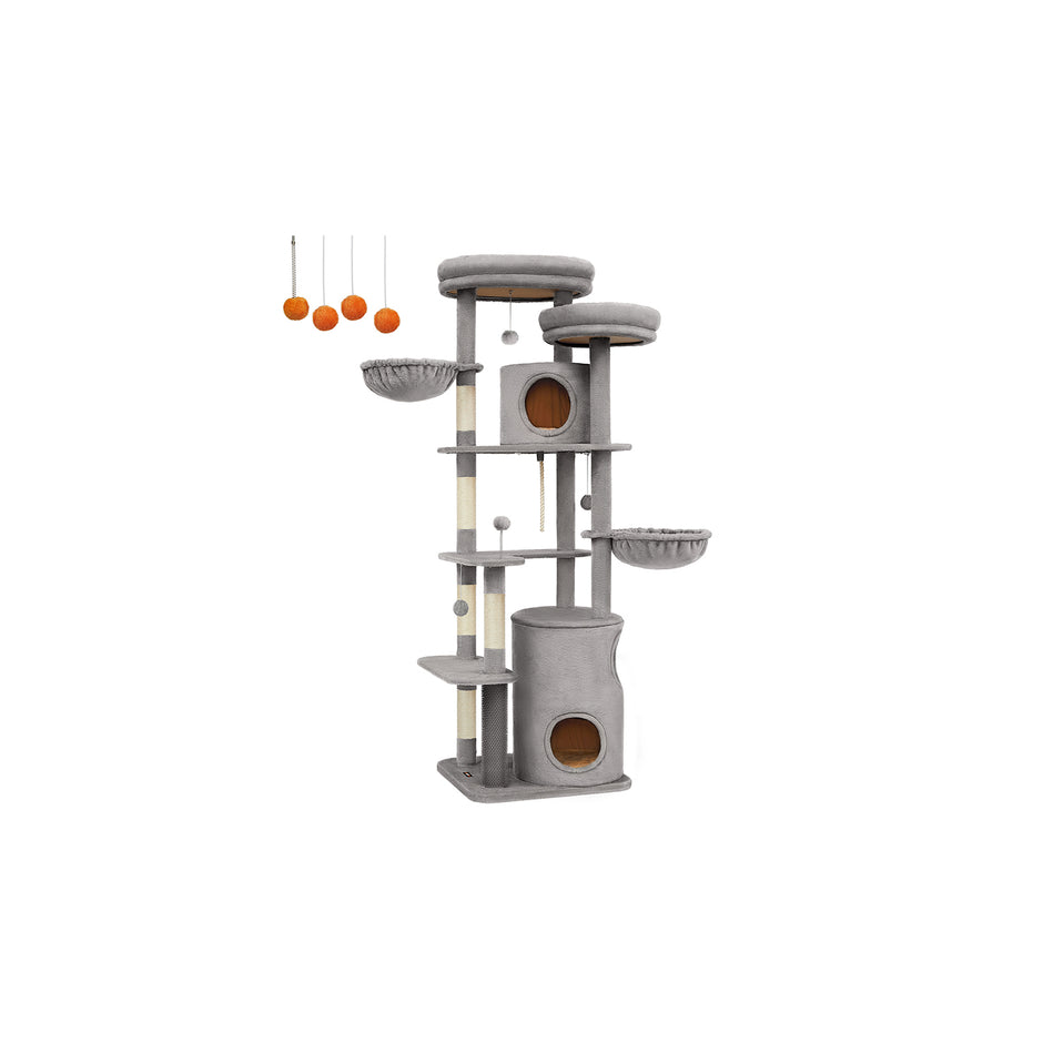 Grote Krabpaal met Platforms – Pluche en Sisal – Lichtgrijs