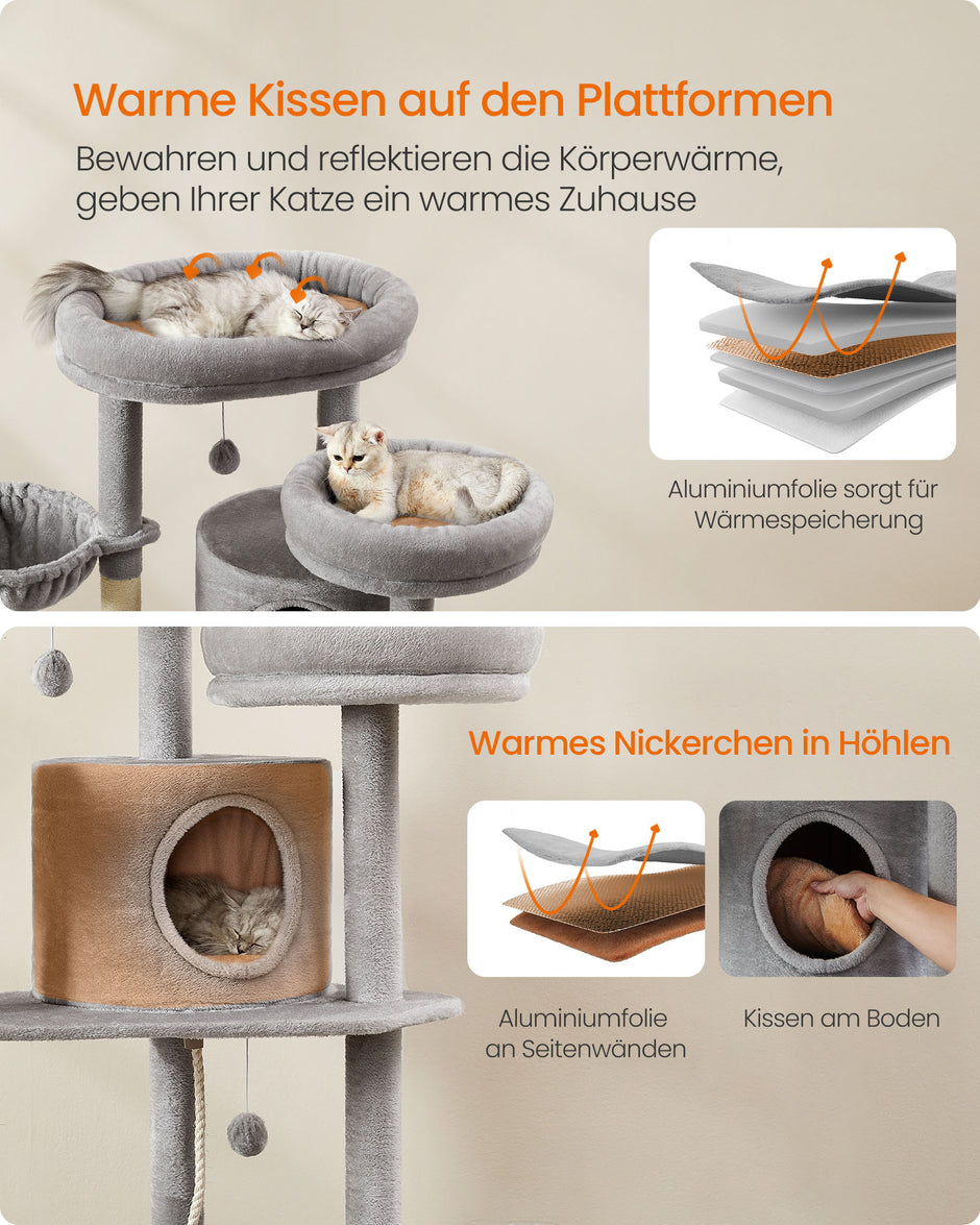 Grote Krabpaal met Platforms – Pluche en Sisal – Lichtgrijs